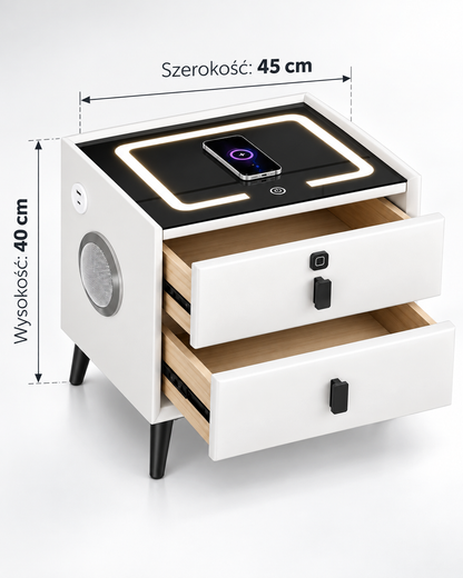 Szafka Nocna Smart LED Ładowanie Bezprzewodowe Bluetooth USB 2 Szuflady
