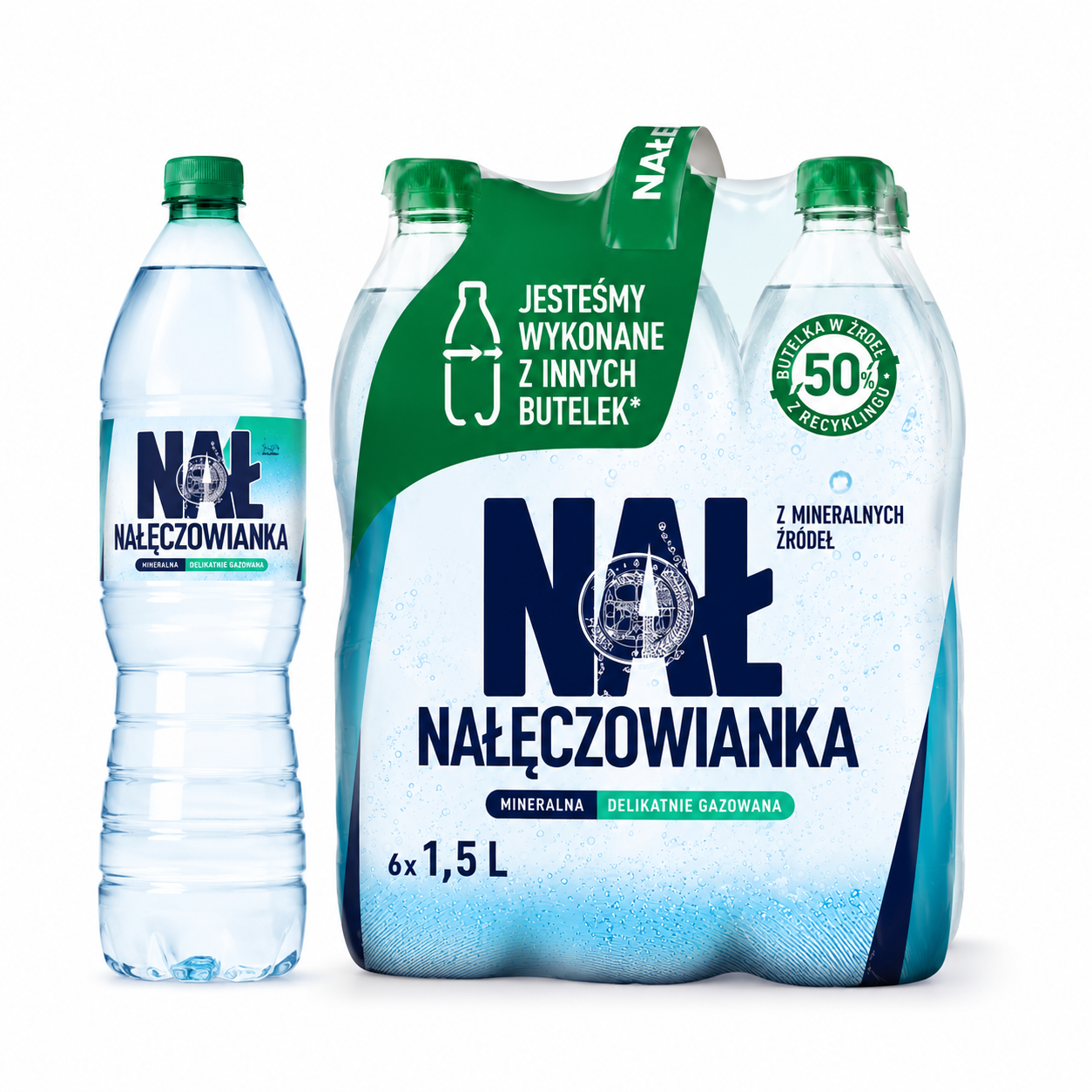 Nałęczowianka Delikatnie Gazowana 1,5L — zgrzewka 6 szt.