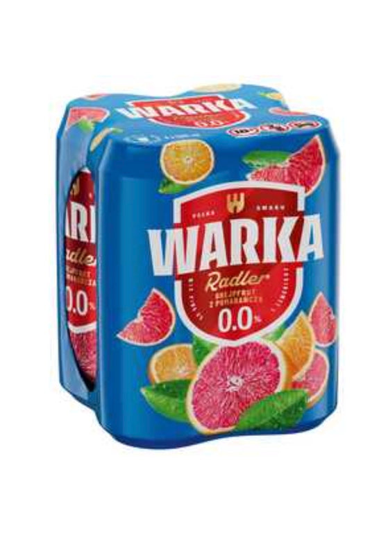 Piwo Warka Radler Grejpfrut-Pomarańcza 0% 4×0,5 l puszka